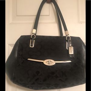Coach Madison Art Satin Black Signature Print Bag